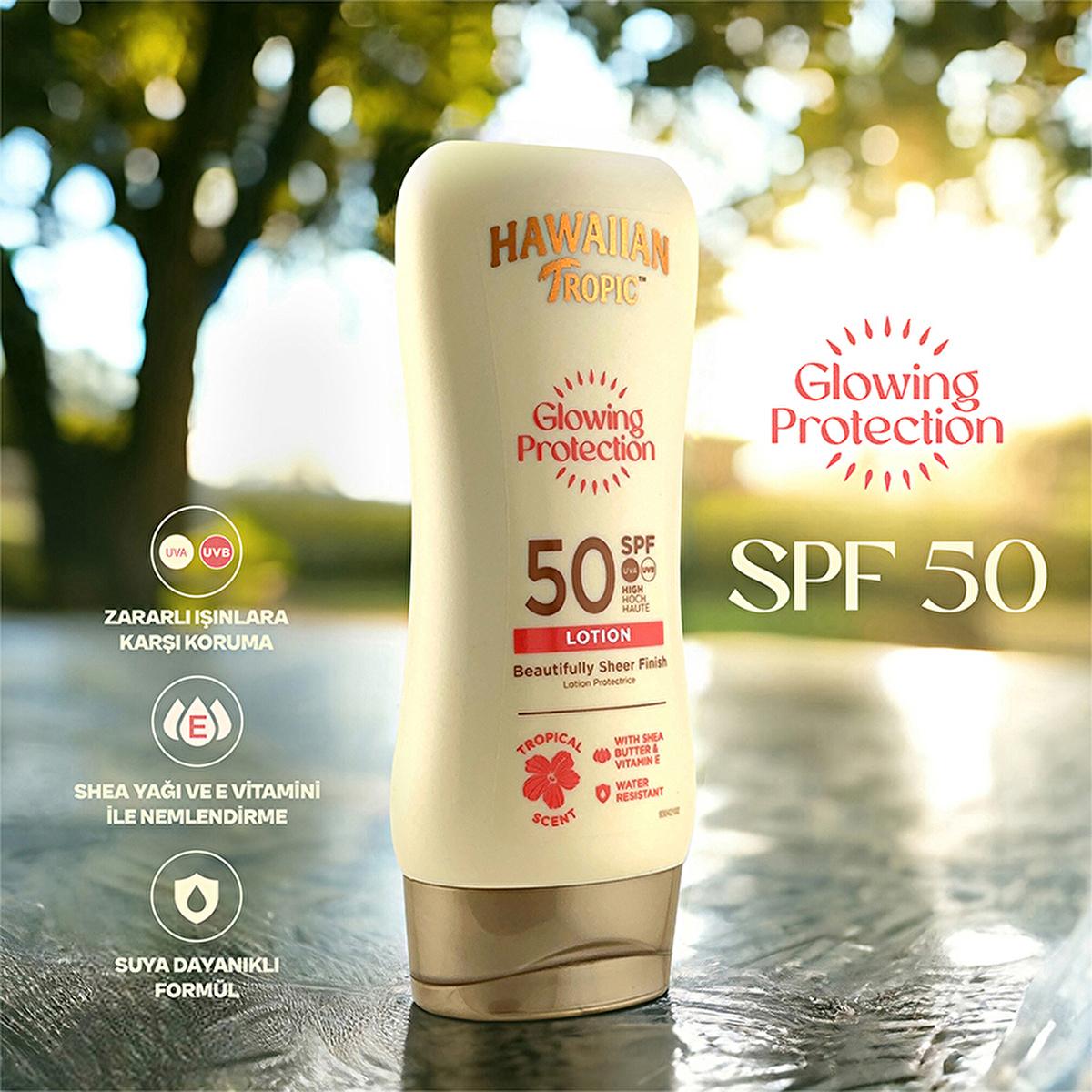 Hawaiian Tropic Glowing Protection SPF 50 Sunscreen Lotion - UVA/UVB, Vegan & Cruelty-Free, Moisturizing - 6.09 fl oz by Beauty Care Bag