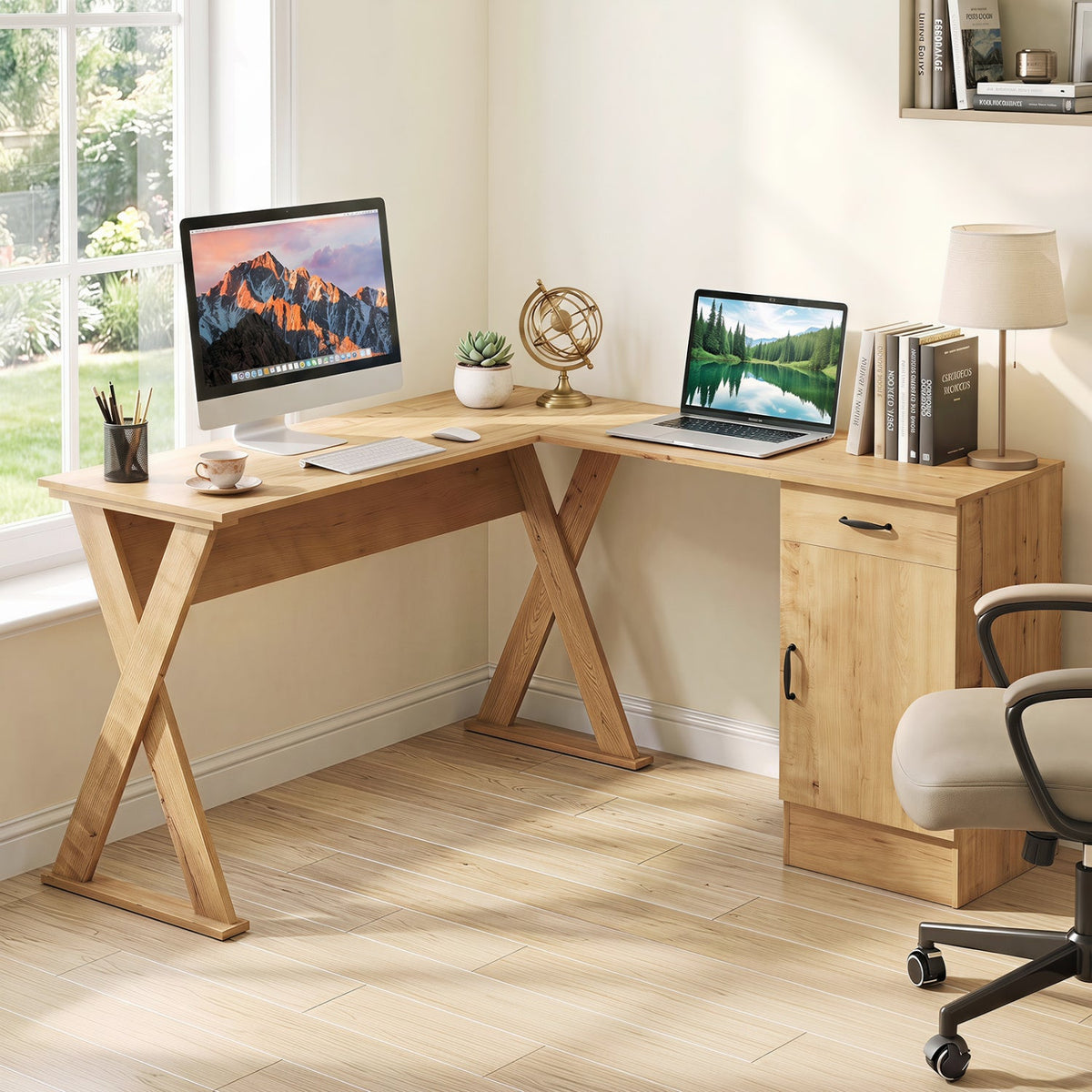 L-Shaped Computer Desk with Reversible Drawer and Cabinet by DirectDeals