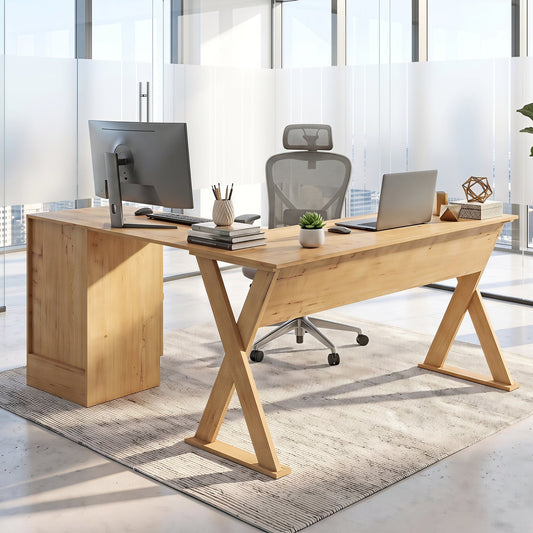 L-Shaped Computer Desk with Reversible Drawer and Cabinet by DirectDeals