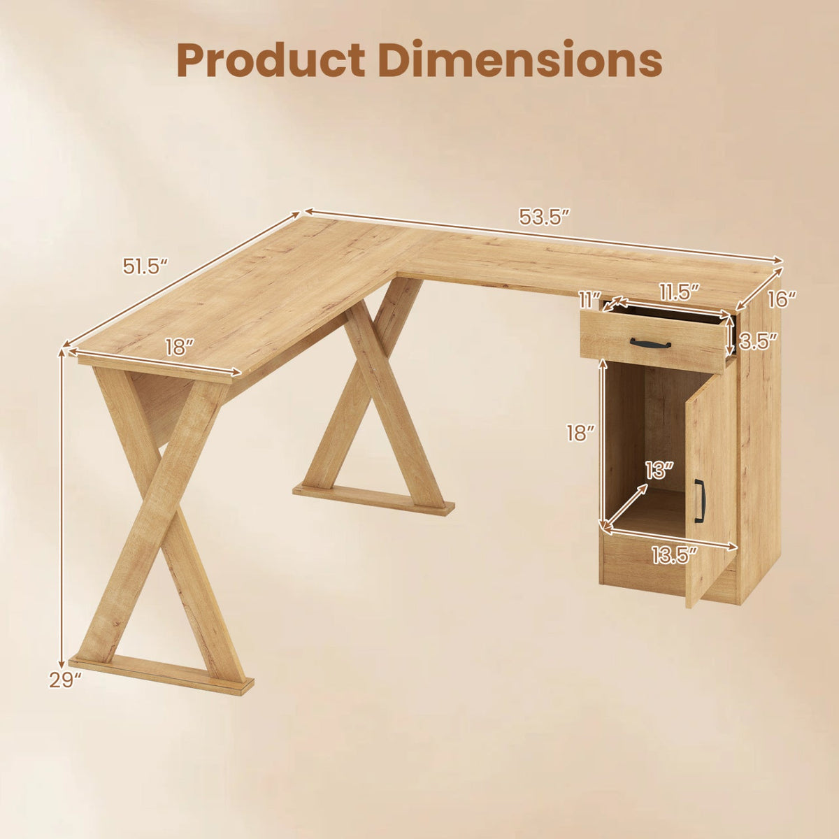 L-Shaped Computer Desk with Reversible Drawer and Cabinet by DirectDeals