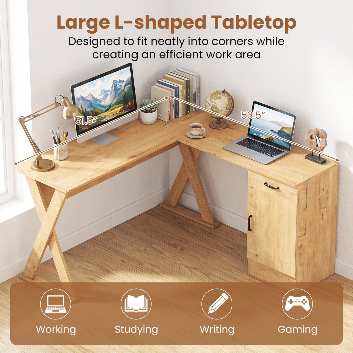 L-Shaped Computer Desk with Reversible Drawer and Cabinet by DirectDeals