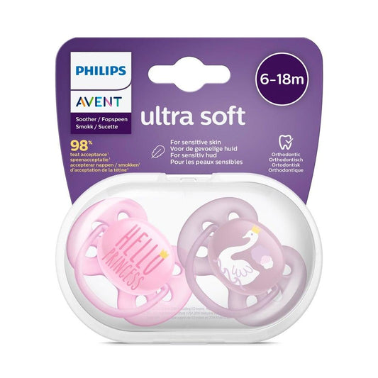 Philips Avent Ultra Soft Baby Pacifier for Sensitive Skin (6-18m) - Soothes & Comforts with Silky Silicone & Sterilizable Case by Beauty Care Bag