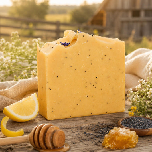 Lemon + Honey + Poppy Seed Handmade Tallow and Goat Milk Soap Bar by Pretty farm girl
