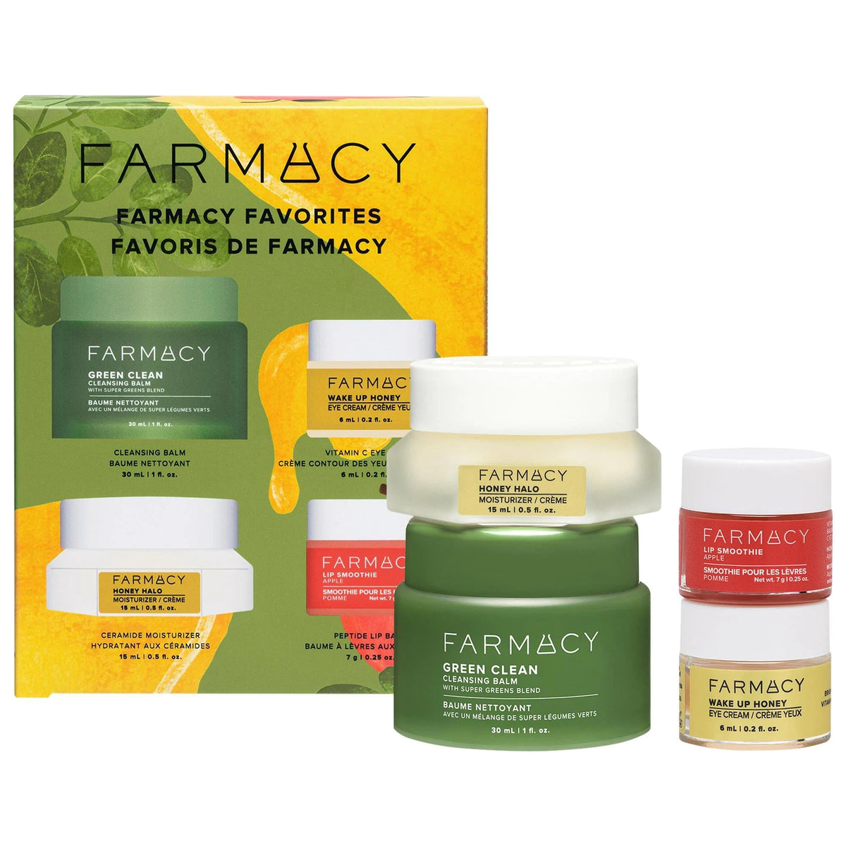 Farmacy Favorites Skincare Set: Remove Makeup, Brighten Dark Circles, Hydrate Skin - Includes Cleansing Balm, Moisturizer, Eye Cream and Lip Smoothie by Beauty Care Bag