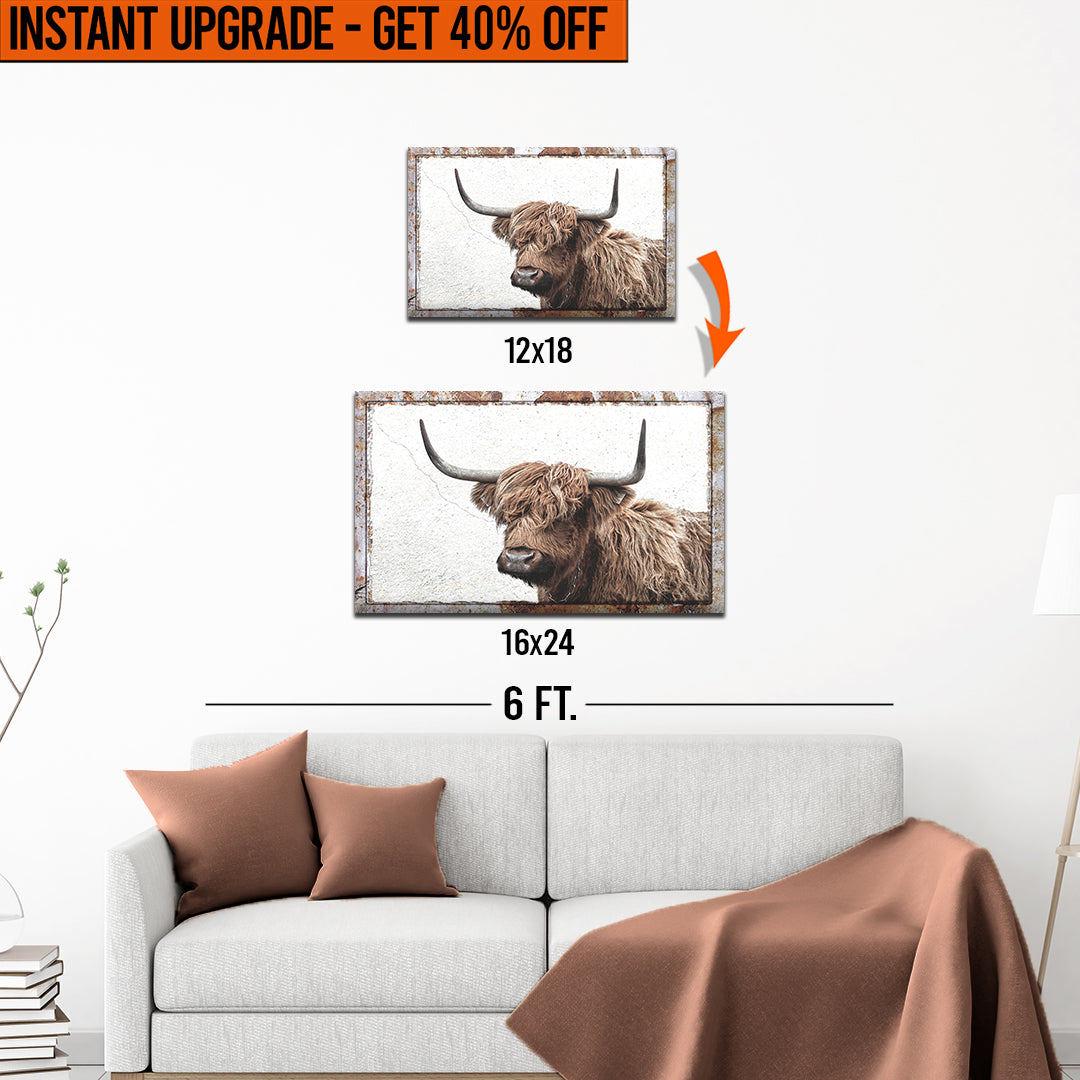 Upgrade Your 12x18 Inches 'Natural Rustic Highland Cow' Canvas Measuring To 16x24 Inches by Tailored Canvases