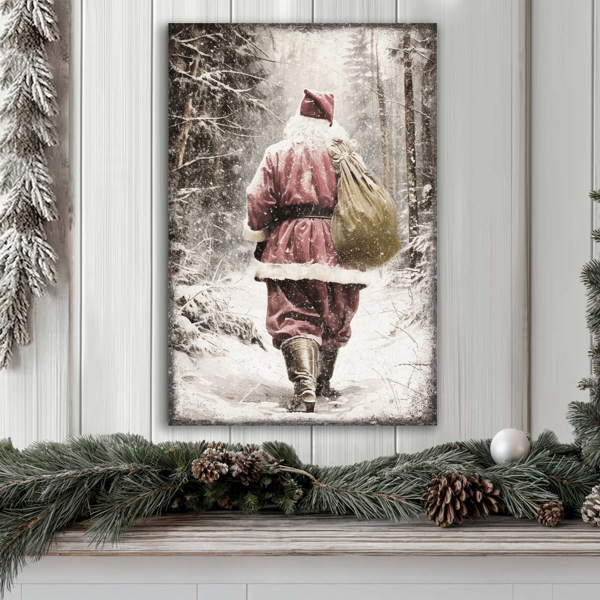 Vintage Santa Claus in Winter Forest Christmas Wall Art III by Tailored Canvases