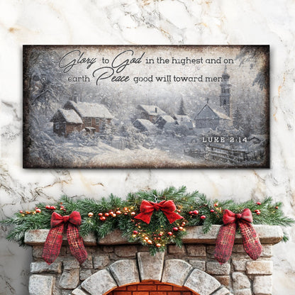 Vintage Christmas Village Luke 2:14 Scripture Sign II by Tailored Canvases