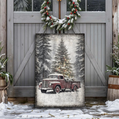 Vintage Truck With Christmas Tree Wall Art III by Tailored Canvases