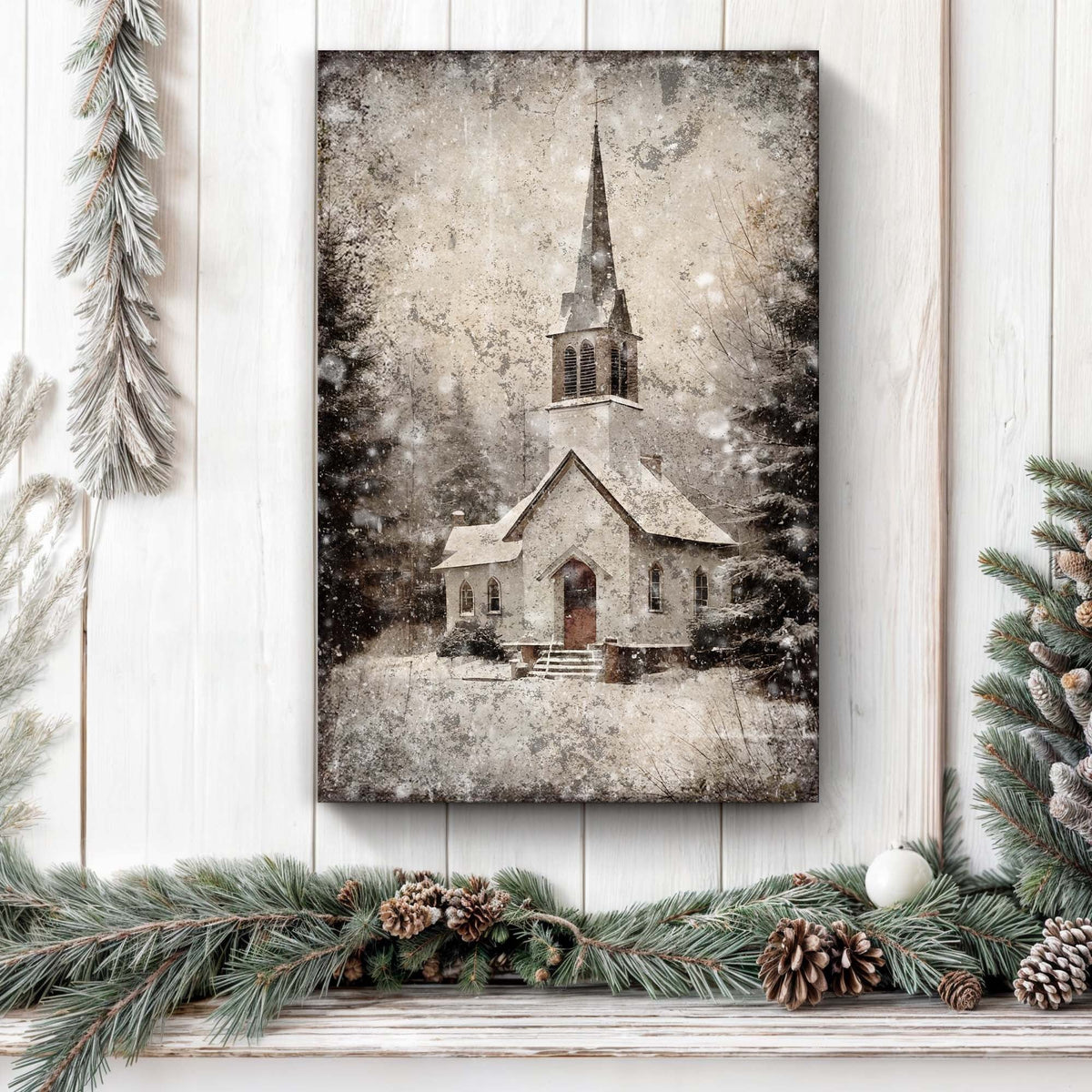 Vintage Church Christmas Wall Art IV by Tailored Canvases