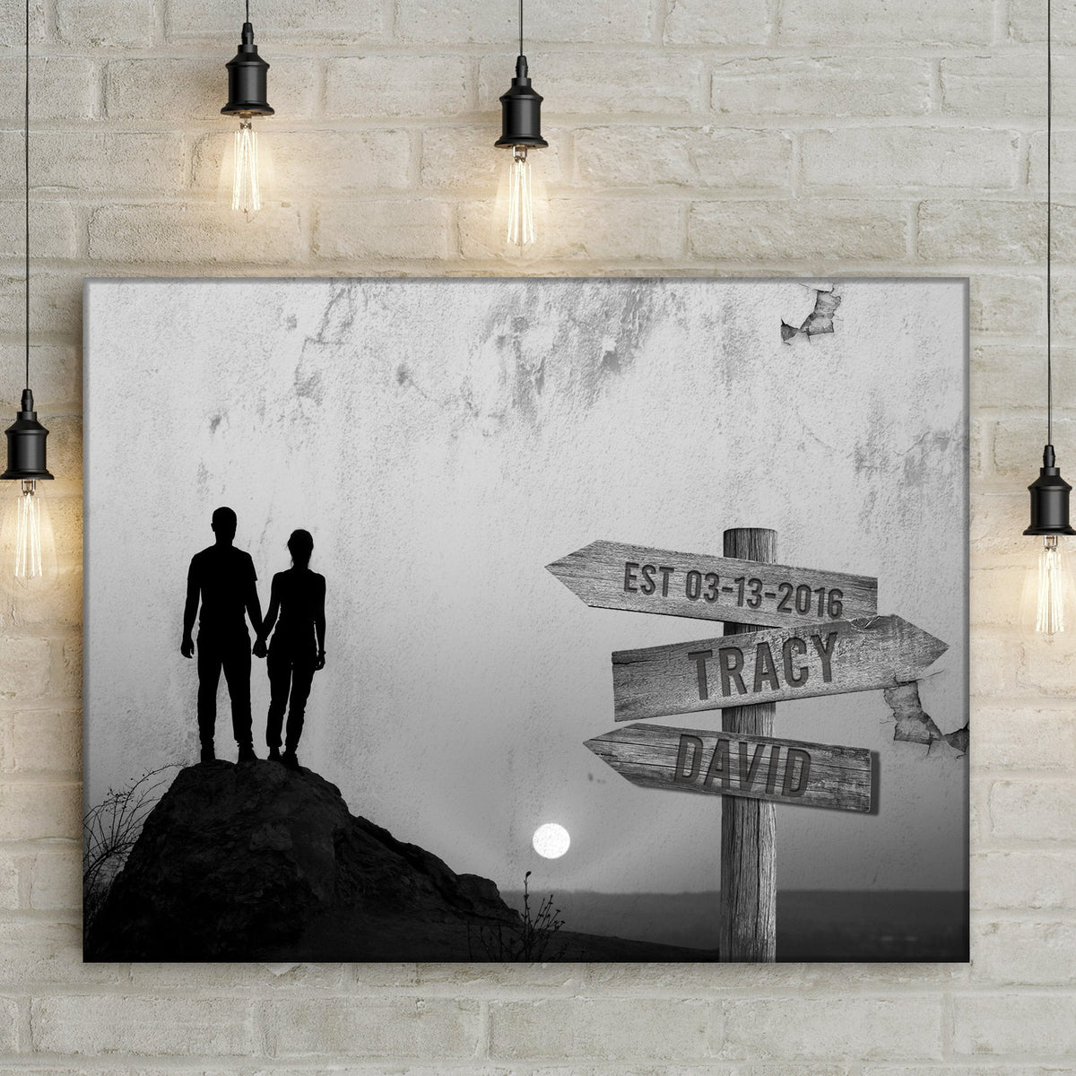 Monochrome Sunset Couple Sign by Tailored Canvases