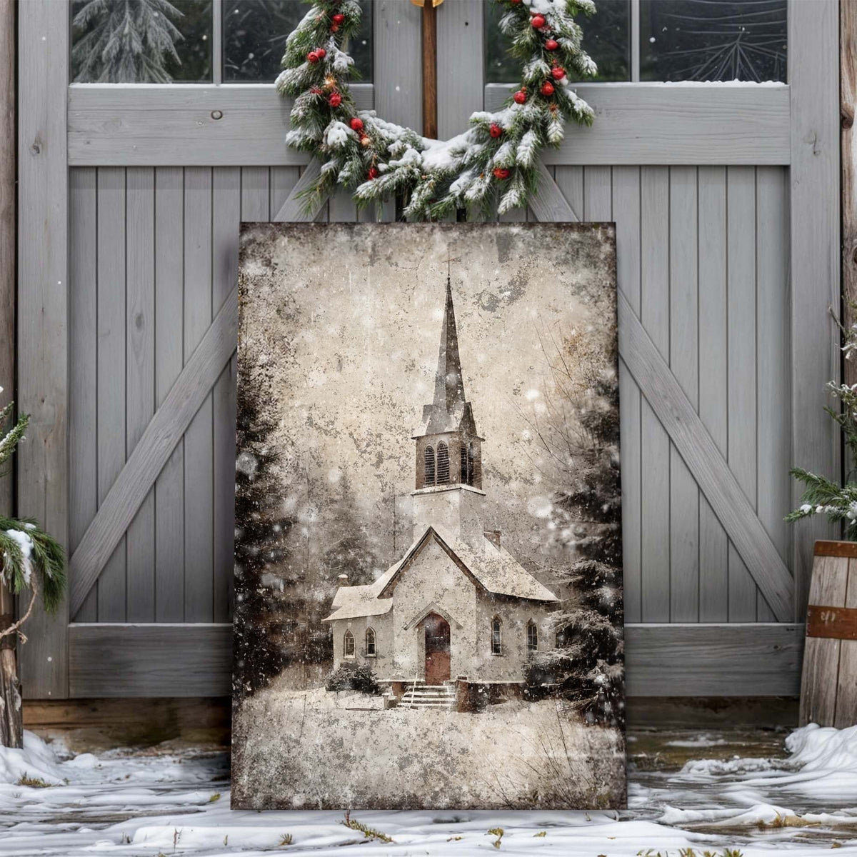 Vintage Church Christmas Wall Art IV by Tailored Canvases
