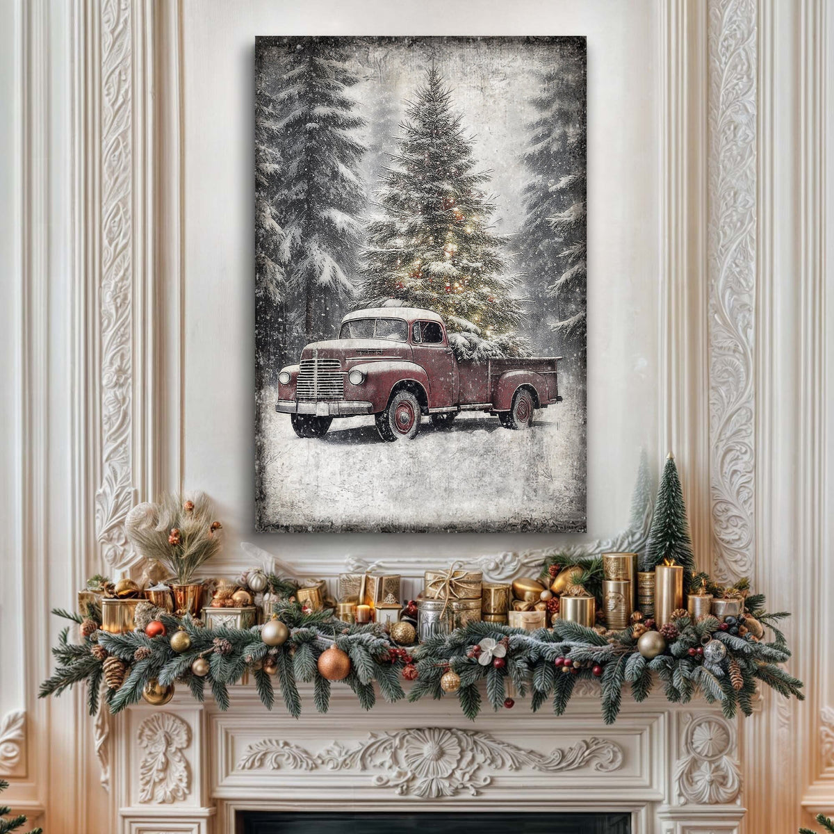 Vintage Truck With Christmas Tree Wall Art III by Tailored Canvases