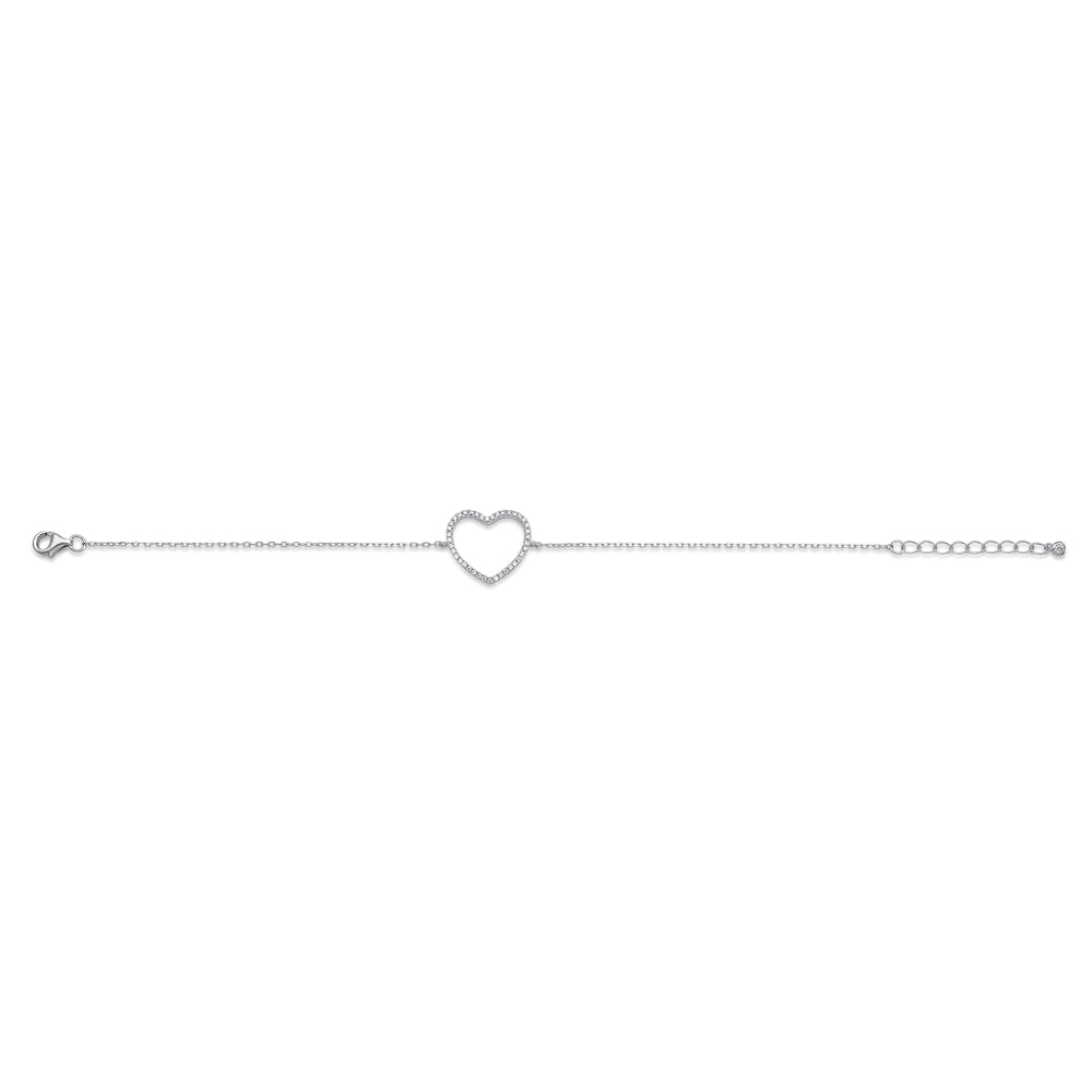 Sterling Silver Bracelet for Girls Large Open Heart with Simulated Diamonds 7.5" by Massete