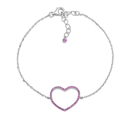 Sterling Silver Bracelet for Girls Large Open Heart with Simulated Diamonds 7.5" by Massete