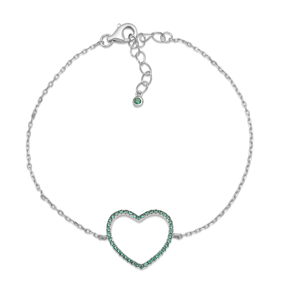 Sterling Silver Bracelet for Girls Large Open Heart with Simulated Diamonds 7.5" by Massete