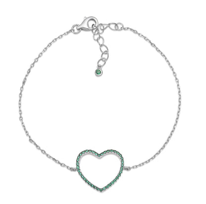 Sterling Silver Bracelet for Girls Large Open Heart with Simulated Diamonds 7.5" by Massete