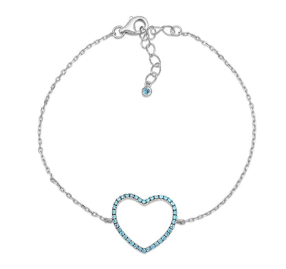 Sterling Silver Bracelet for Girls Large Open Heart with Simulated Diamonds 7.5" by Massete