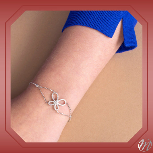 Sterling Silver Bracelet for Girls Large Open Butterfly Modern with Sparkly Simulated Diamonds 7.5" by Massete