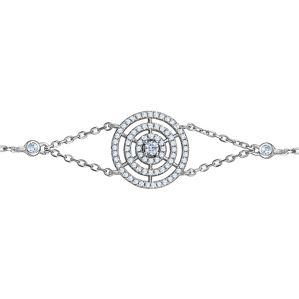 Sterling Silver Bracelet Triple Circle of Life Simulated Diamonds Double Chain 7.5" by Massete