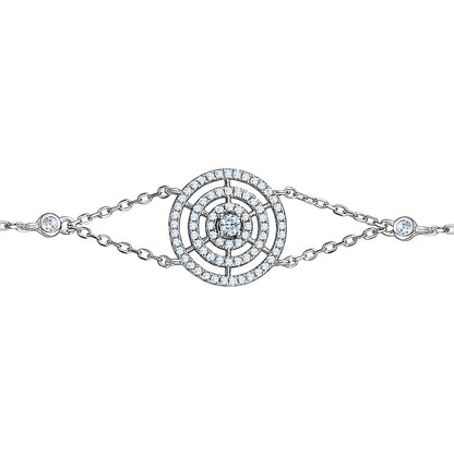 Sterling Silver Bracelet Triple Circle of Life Simulated Diamonds Double Chain 7.5" by Massete