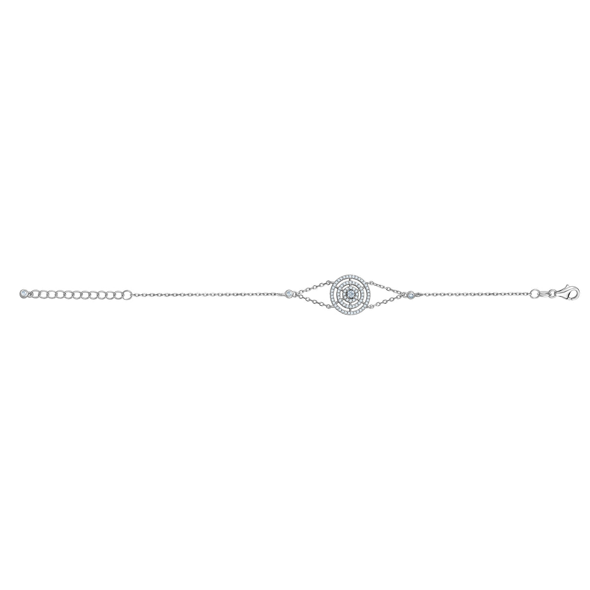 Sterling Silver Bracelet Triple Circle of Life Simulated Diamonds Double Chain 7.5" by Massete