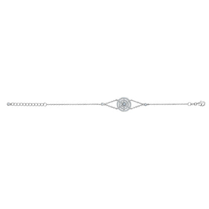 Sterling Silver Bracelet Triple Circle of Life Simulated Diamonds Double Chain 7.5" by Massete