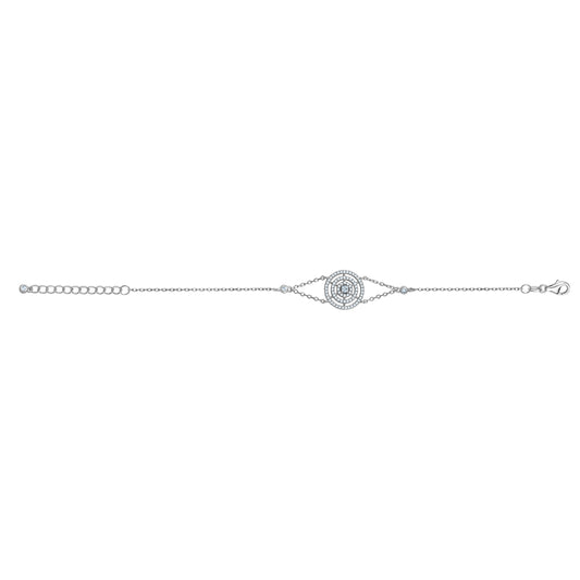Sterling Silver Bracelet Triple Circle of Life Simulated Diamonds Double Chain 7.5" by Massete