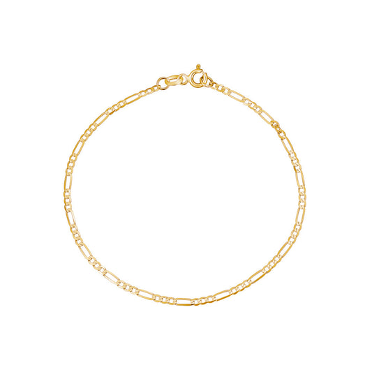 14k yellow gold Figaro 3+1 link bracelet, 2mm, 7.5 inch, by Massete