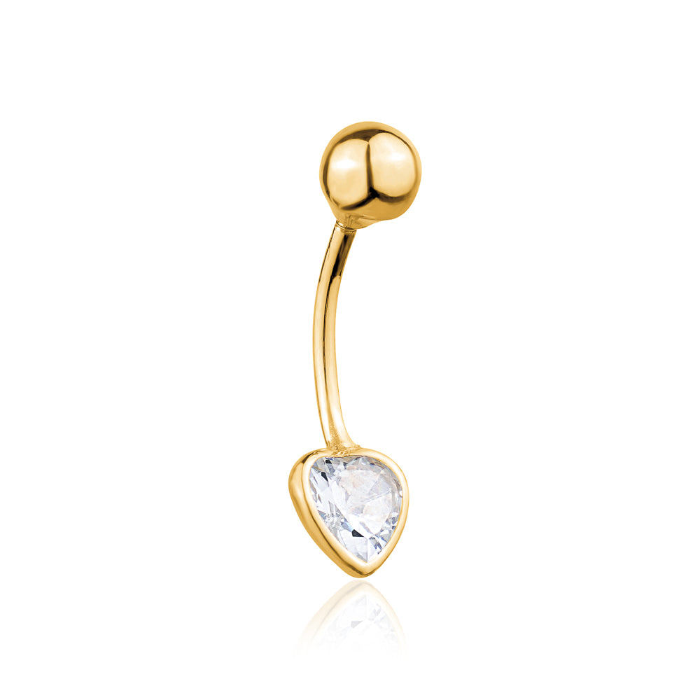 Heart Belly Ring 14k Yellow Gold Navel Ring Belly Button Ring 16 Gauge Simulated Diamond Gemstone Body Piercing Jewelry by Massete