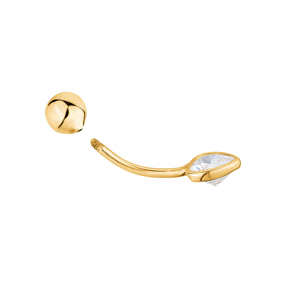 Heart Belly Ring 14k Yellow Gold Navel Ring Belly Button Ring 16 Gauge Simulated Diamond Gemstone Body Piercing Jewelry by Massete