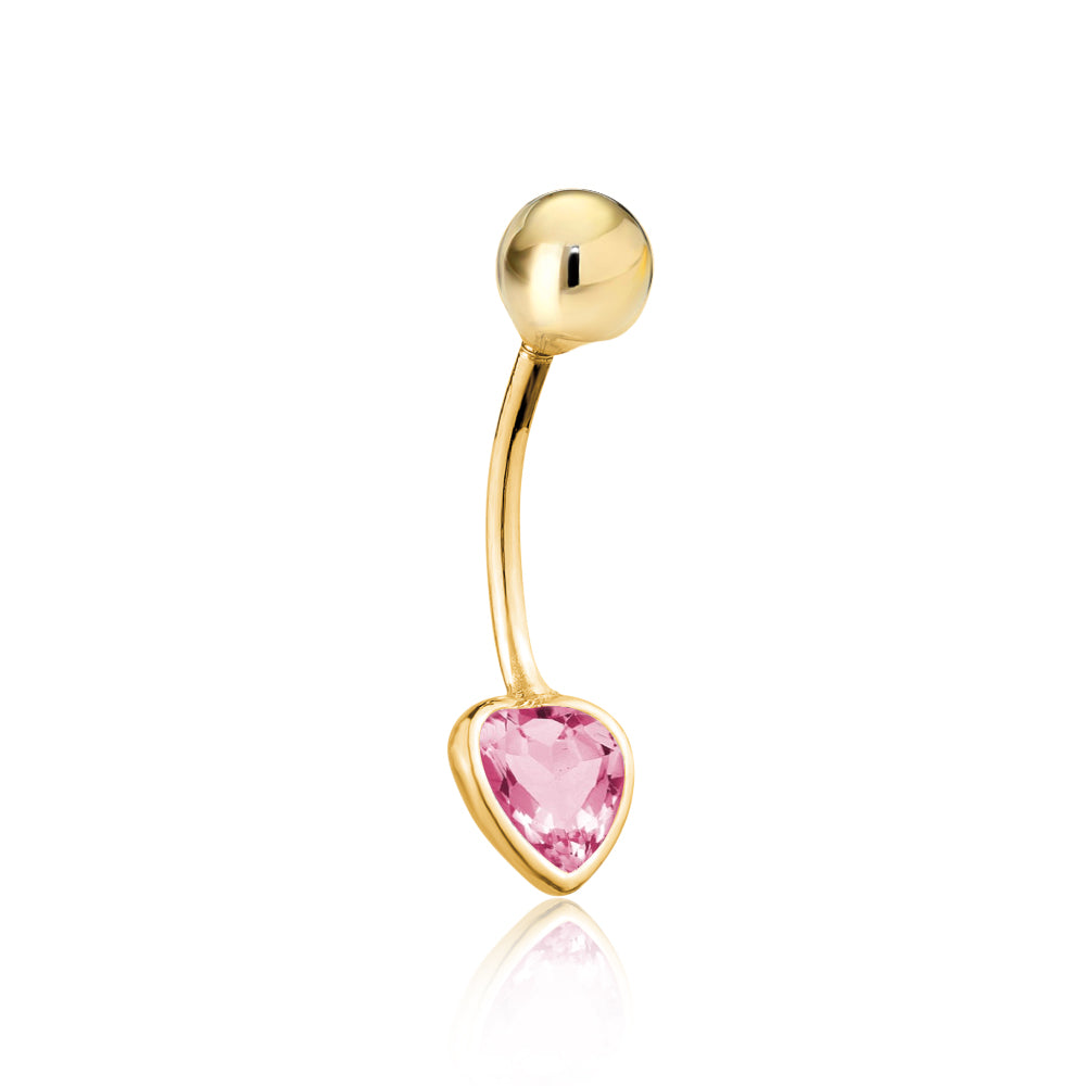 Heart Belly Ring 14k Yellow Gold Navel Ring Belly Button Ring 16 Gauge Simulated Diamond Gemstone Body Piercing Jewelry by Massete