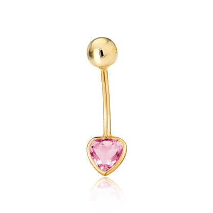 Heart Belly Ring 14k Yellow Gold Navel Ring Belly Button Ring 16 Gauge Simulated Diamond Gemstone Body Piercing Jewelry by Massete