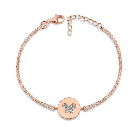 MASSETE Sterling Silver 925 Gold Plated CZ Round Disc Double Chain Bracelet 7" by Massete