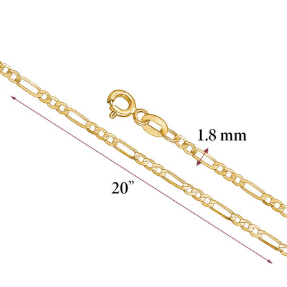 Massete 14k gold Figaro chain, 2mm, 20 inch, view 6
