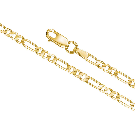 14K Solid Yellow Gold Figaro Link Chain 3+1 Necklace for Men and Women Made in Italy - Width 2.5mm Length 20" by Massete