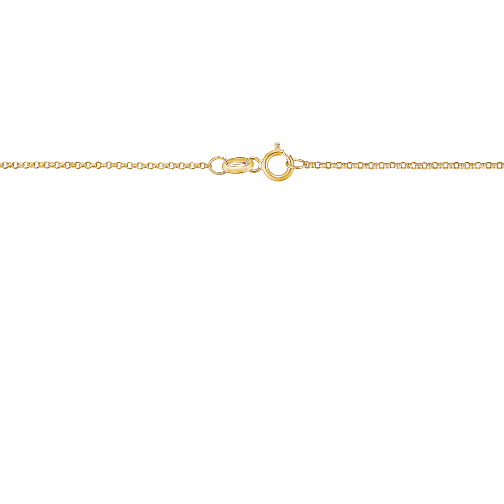 Clasp detail of the Massete 14k gold rolo chain, 1mm