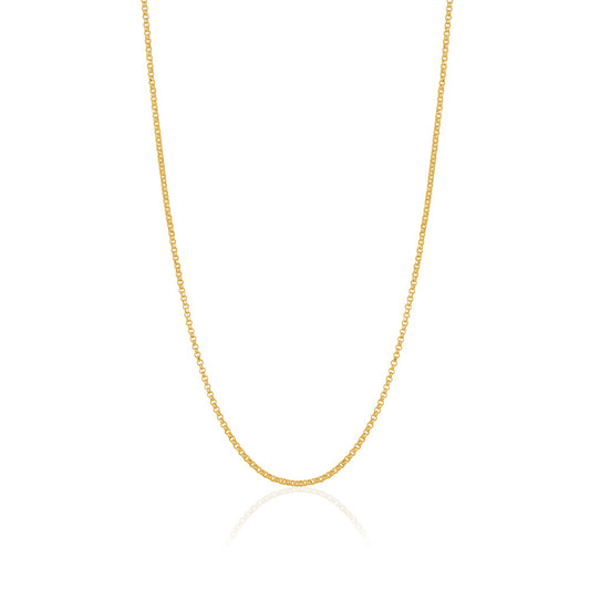 14K Solid Yellow Gold Rolo Link Chain Necklace Diamond Cut for Women and Girls Made in Italy - Width 1.5mm Length 16" by Massete
