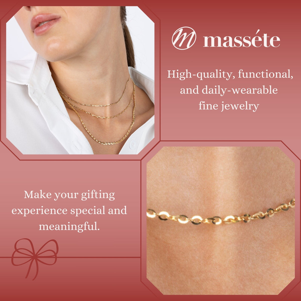 14K Solid Yellow Gold Flat Rolo Chain Necklace for Women and Girls Made in Italy - Width 1.5mm Length 16" by Massete