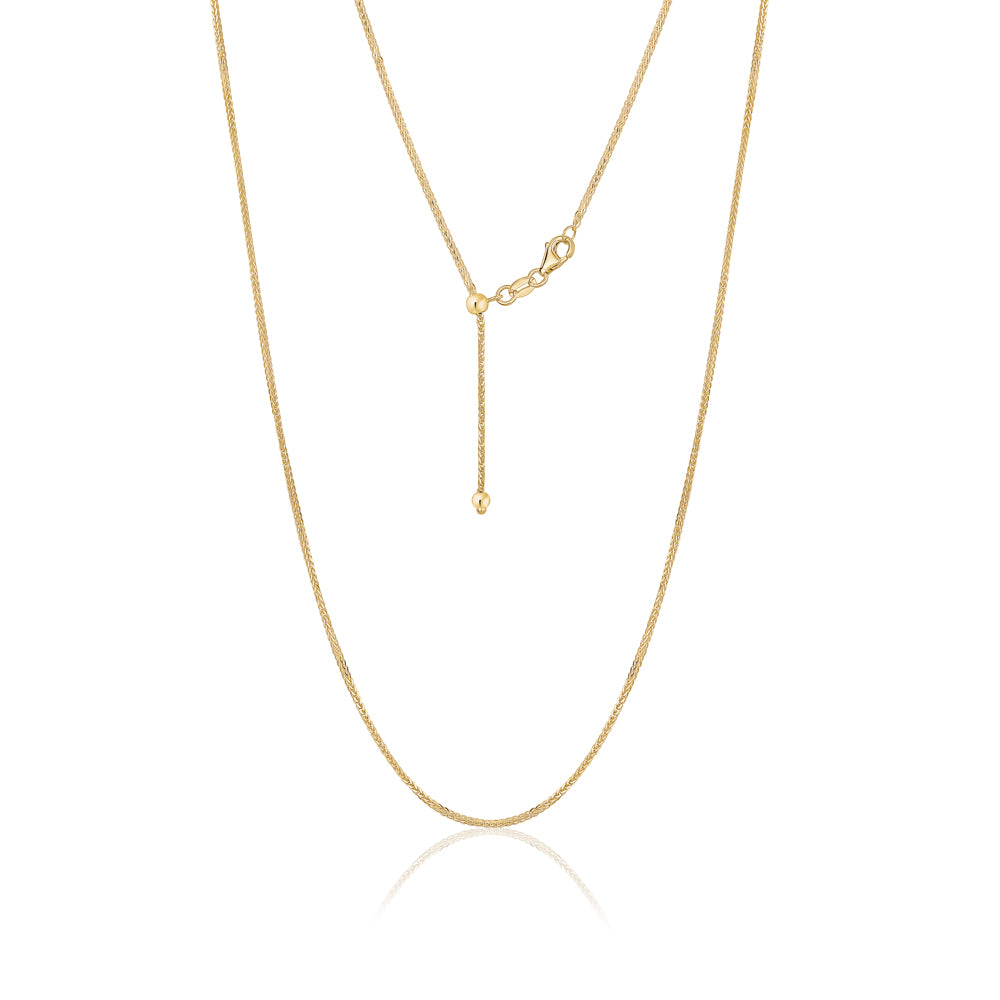 14K Solid Yellow Gold Wheat Chain Necklace Braided Adjustable Length Slider for Men and Women Made in Italy - Width 1mm Length 22" by Massete