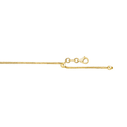 14K Solid Yellow Gold Wheat Chain Necklace Braided Adjustable Length Slider for Men and Women Made in Italy - Width 1mm Length 22" by Massete