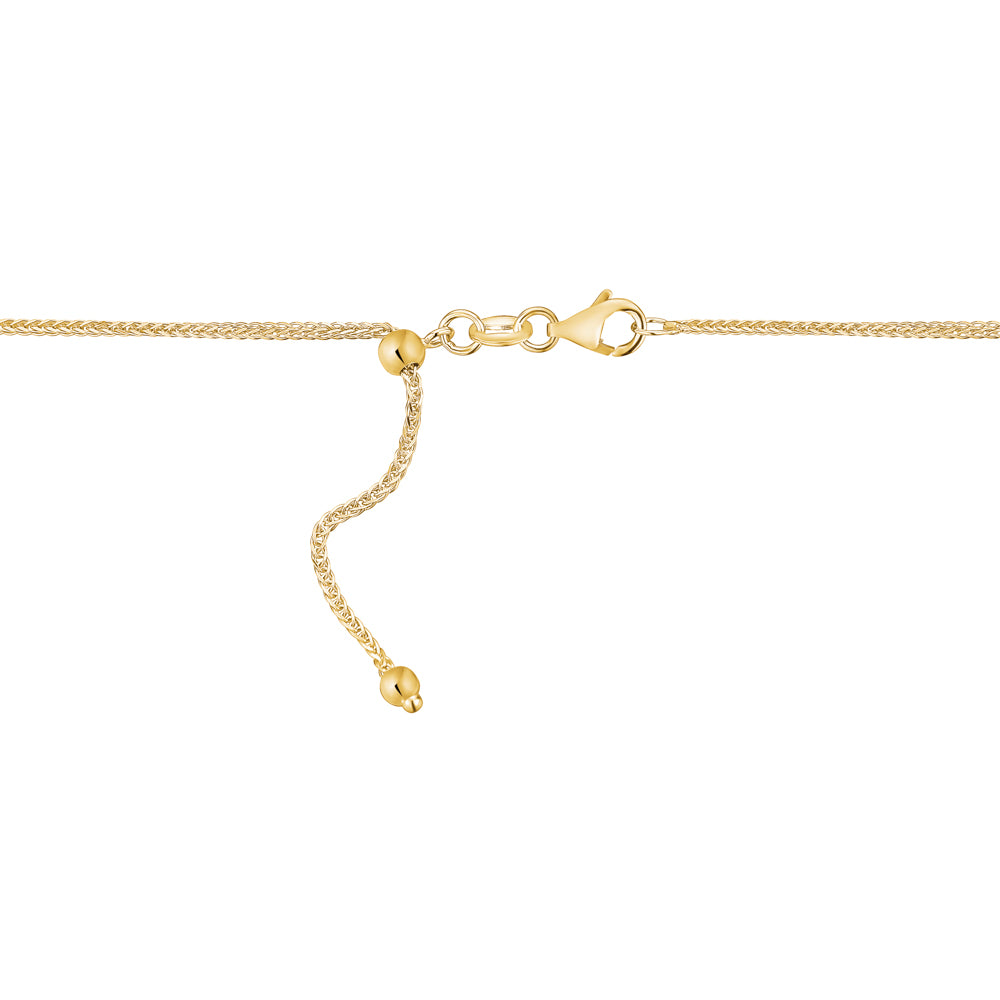 14K Solid Yellow Gold Wheat Chain Necklace Braided Adjustable Length Slider for Men and Women Made in Italy - Width 1mm Length 22" by Massete