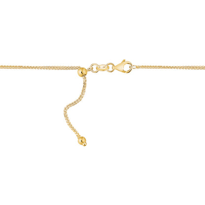 14K Solid Yellow Gold Wheat Chain Necklace Braided Adjustable Length Slider for Men and Women Made in Italy - Width 1mm Length 22" by Massete