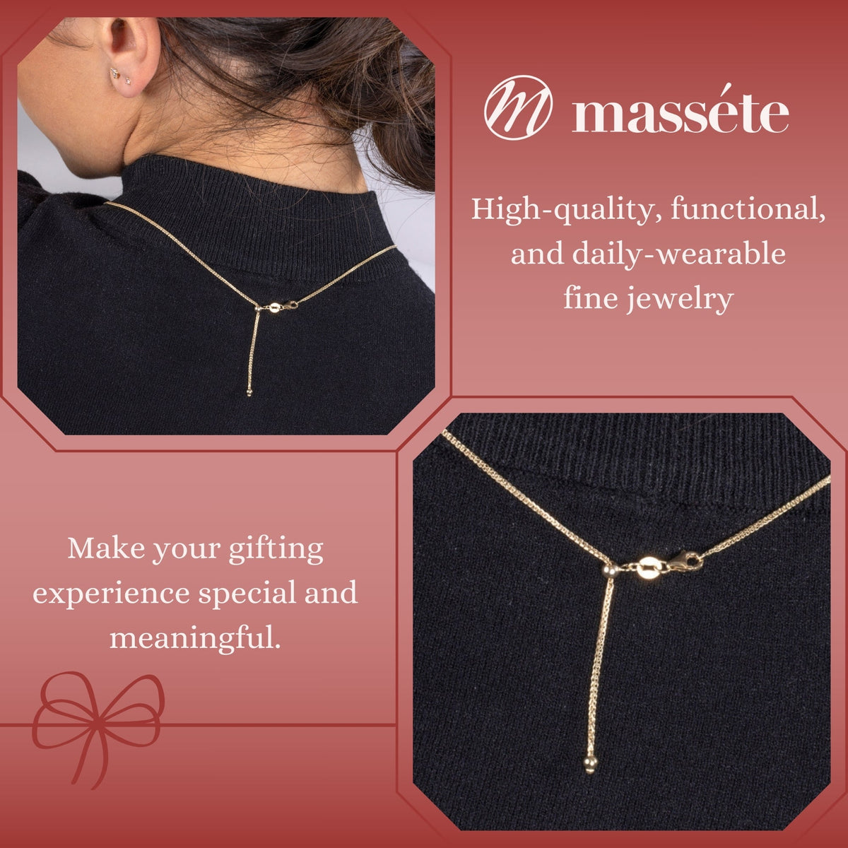 14K Solid Yellow Gold Wheat Chain Necklace Braided Adjustable Length Slider for Men and Women Made in Italy - Width 1mm Length 22" by Massete