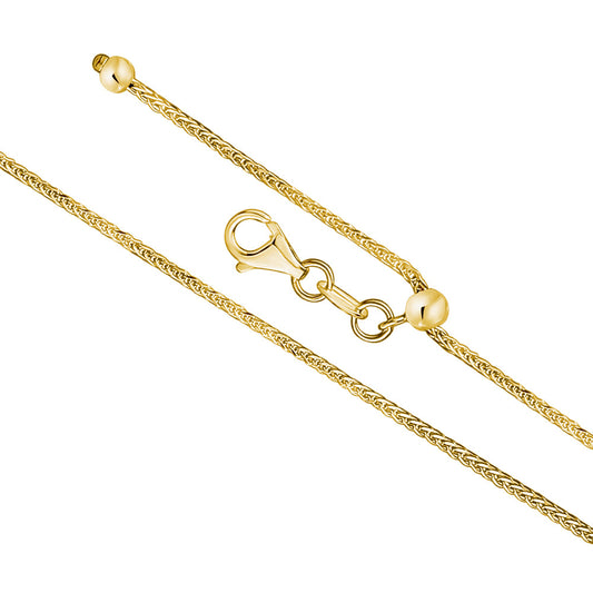 14K Solid Yellow Gold Wheat Chain Necklace Braided Adjustable Length Slider for Men and Women Made in Italy - Width 1mm Length 22" by Massete