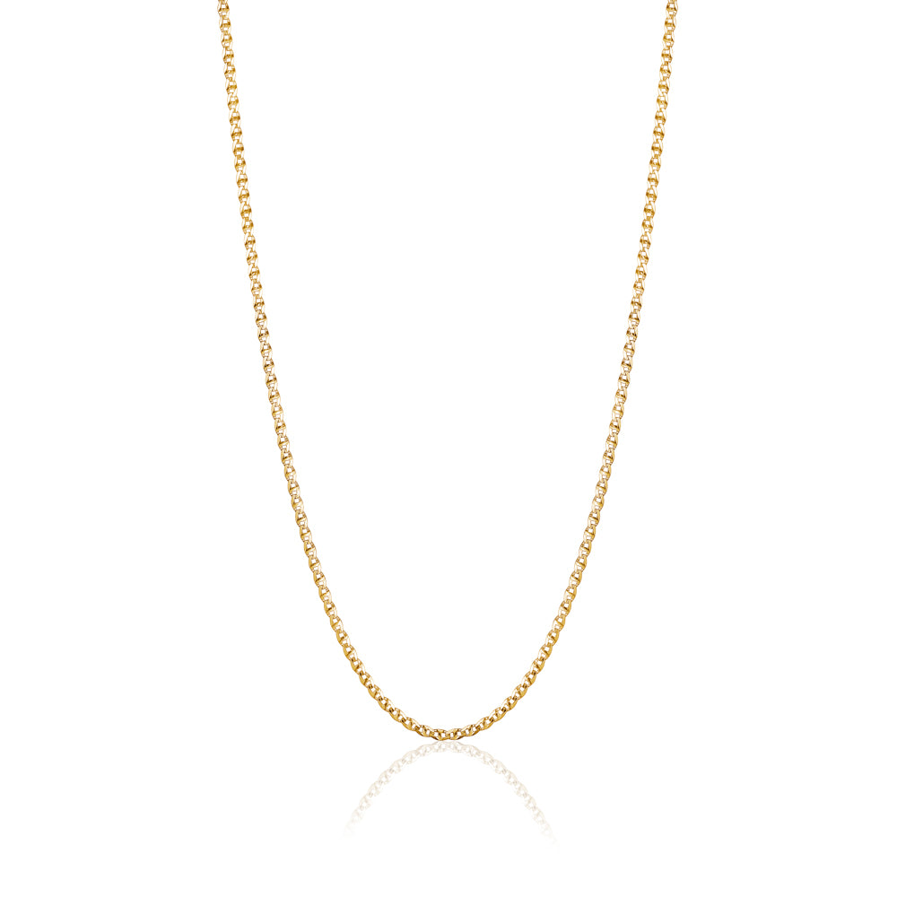 14K Solid Yellow Gold Flat Mariner Chain Necklace for Women and Girls Made in Italy - Width 2mm Length 18" by Massete