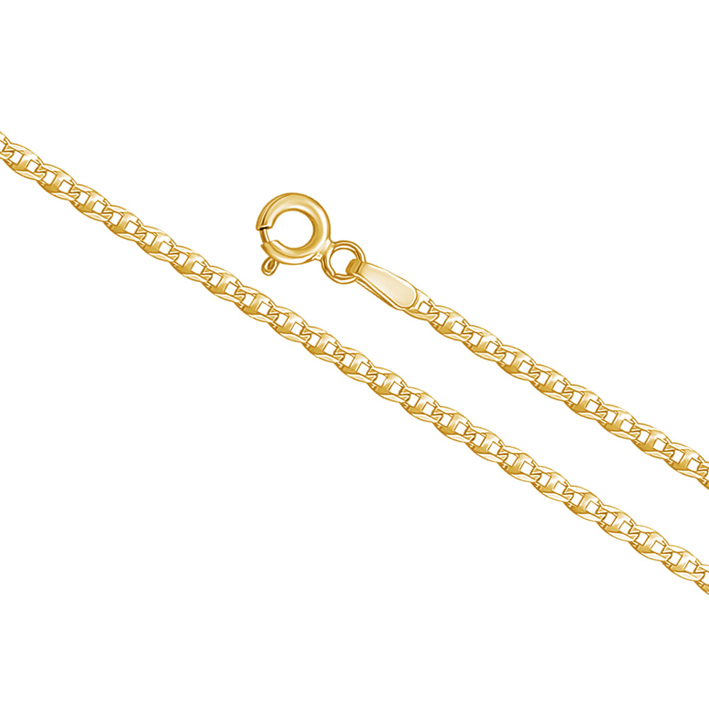 14K Solid Yellow Gold Flat Mariner Chain Necklace for Women and Girls Made in Italy - Width 2mm Length 18" by Massete