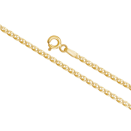 14K Solid Yellow Gold Flat Mariner Chain Necklace for Women and Girls Made in Italy - Width 2mm Length 18" by Massete