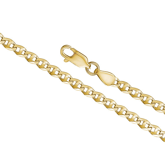 14K Solid Yellow Gold Flat Mariner Chain Necklace for Men and Women Made in Italy - Length 20in Width 3mm by Massete