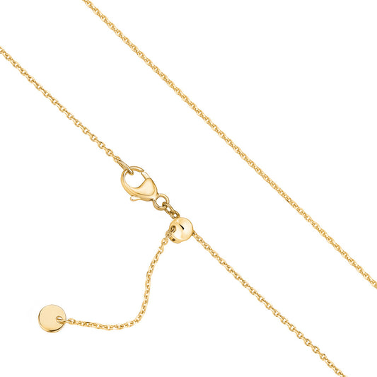 14k Solid Yellow Gold Diamond Cut Cable Chain Adjustable Length Push Button Ball Slider for Men and Women Width 0.9mm Length 20" by Massete