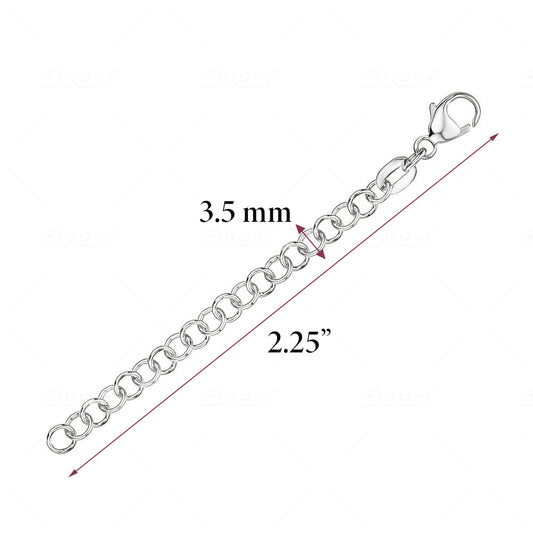 Chain Extender for Necklace Sterling Silver Rolo Width 3.6mm Length 2" by Massete